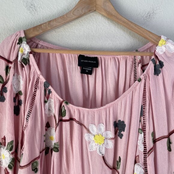 Liv Los Angeles Womens Plus 3X Pink Off Shoulder Embroidered Floral Top Blouse - Picture 8 of 11